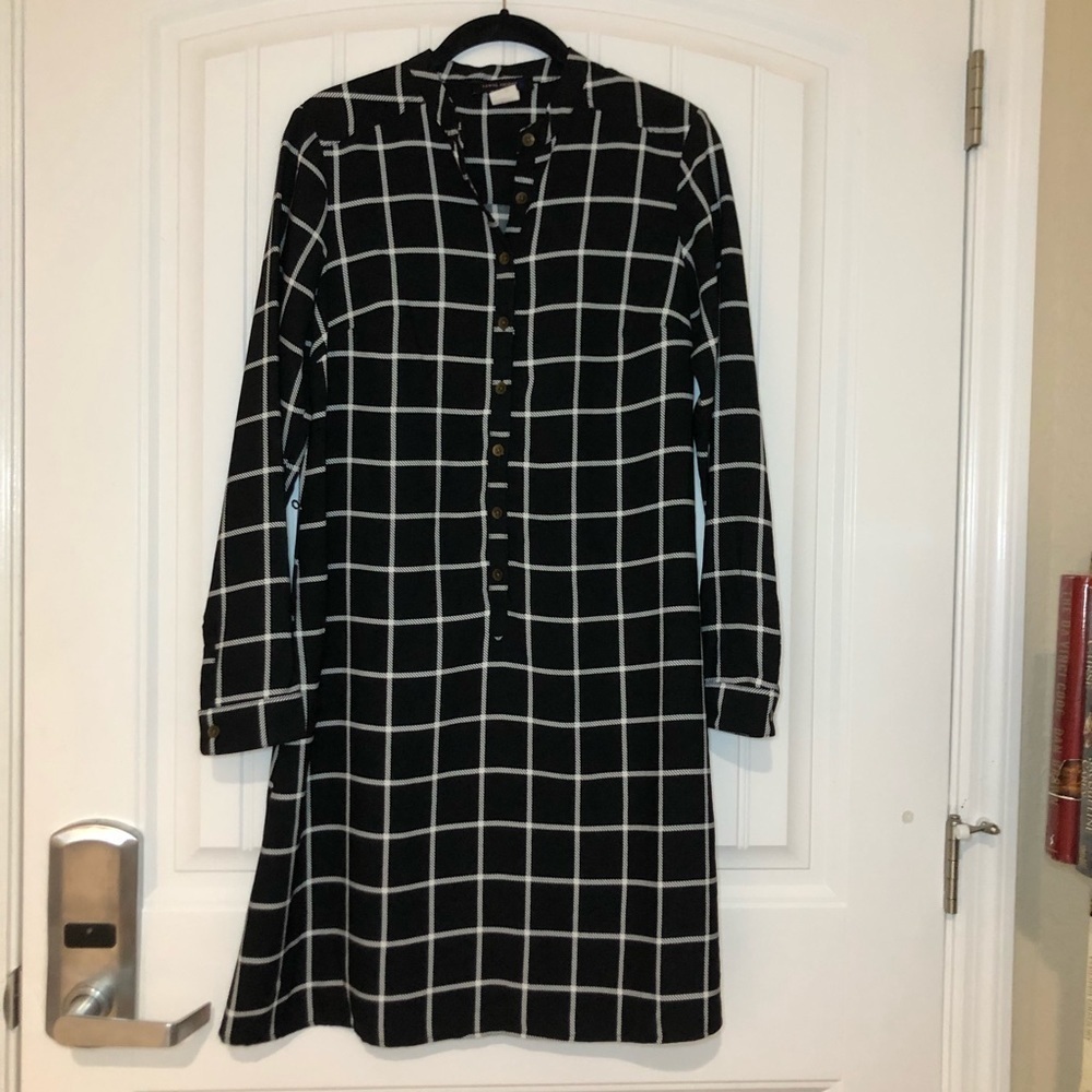 Level Eight Black & White Checker Print Long Sleeve Mini Dress Size Small